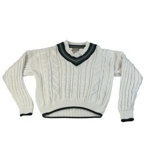 Vintage 90s‎ Weekends Cable Knit V-Neck Sweater Large Retro Prep Grandpa Core